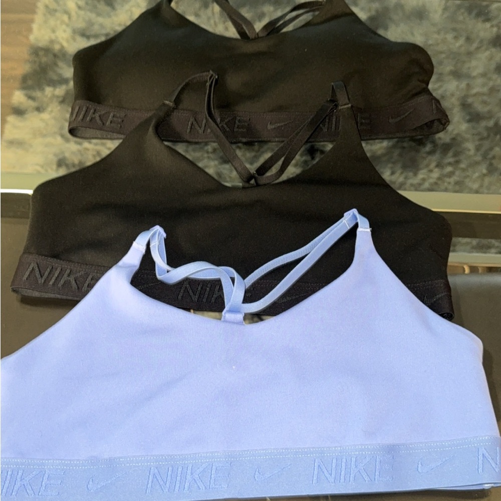 3 Nike Girl’s XL Sports Bra- 2 Black and 1 Light Blue